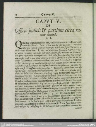 Caput V. De Officio iudicis & partium circa rationes decidendi
