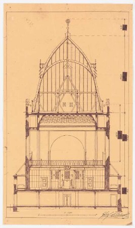 Friedhof Heerstraße, Berlin Feierhalle: Querschnitt (Innenraum nach Nordwest) 1:100, Maßstabsleiste
