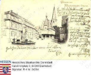 Michelstadt im Odenwald, Marktplatz mit Rathaus und Brunnen