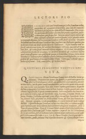 Q. Septimii Florentis Tertulliani Vita