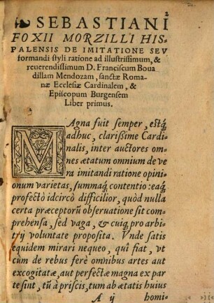 Sebastiani Foxii Morzilli Hispalensis de imitatione, seu de informandi Styli ratione Libri II.