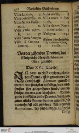Das XVI. Capitel: Von der zehenden Provintz des Königreichs Neapels / Abruzzo Oltra genandt