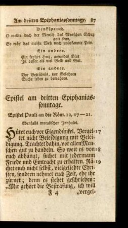 Epistel am dritten Epiphaniassonntage