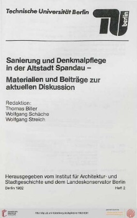 Sanierung und Denkmalpflege in der Altstadt Spandau : Materialien und Beiträge zur aktuellen Diskussion