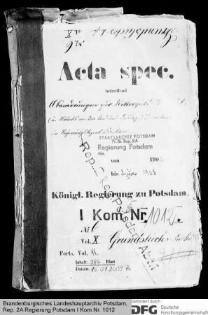 Abänderung der Rittergutsmatrikel (Matrikel von den land- und kreistagsfähigen Rittergütern im Regierungsbezirk Potsdam)