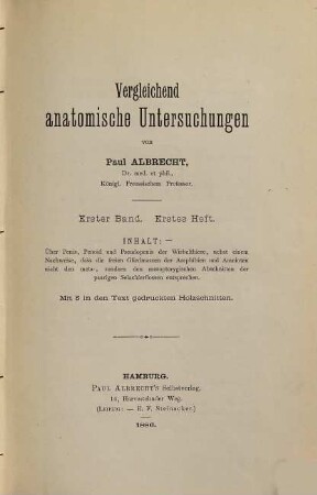 Vergleichend anatomische Untersuchungen, 1. Band 1. Heft