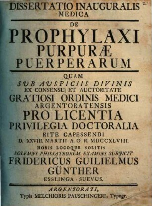 Diss. inaug. med. de prophylaxi purpurae puerperarum