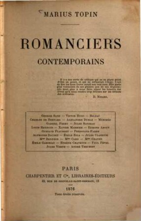 Romanciers contemporains : Georges Sand etc.