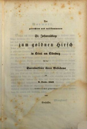 Geschichte der Freimaurerlogen im Herzogthume Oldenburg