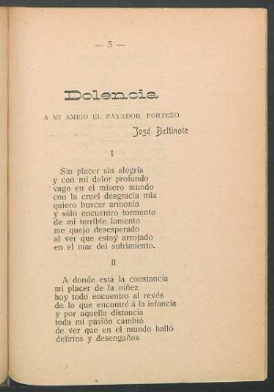 Dolencia : A mi amigo el payador porteño José Bettinote