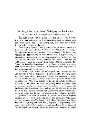 Zur Frage der Körperlichen Züchtigung