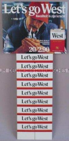Werbeschild (geschlitzt) für "West"-Zigaretten