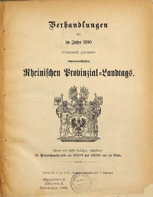 Verhandlungen des ... Rheinischen Provinzial-Landtages. 36. 1890