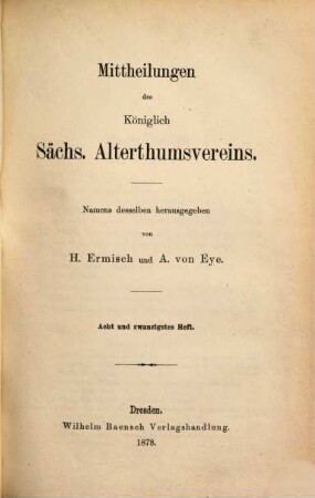 Mittheilungen des Königlich-Sächsischen Alterthumsvereins. 28. 1878