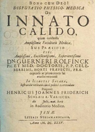 Disputatio Physico-Medica De Innato Calido