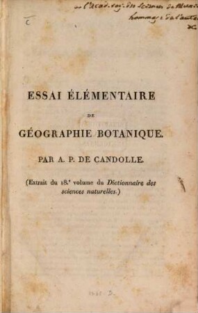 Essai élémentaire de Geographie botanique