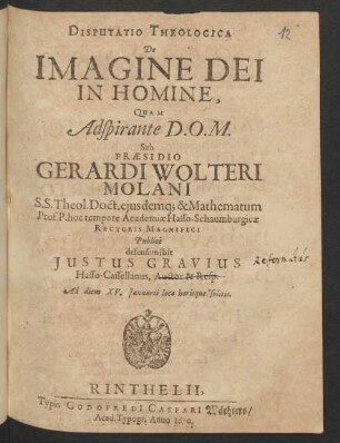 Disputatio Theologica De Imagine Dei In Homine