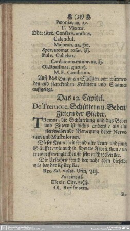 Das 12. Capitel. De Tremore. Schüttern u. Beben, Zittern der Glieder