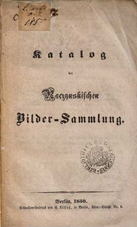 Katalog der Raczynskischen Bilder-Sammlung