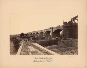 Venlo-Hamburger Eisenbahn. Rheinbrücke, Wesel: Ansicht der Baustelle mit Blick auf die Vorlandbrücke