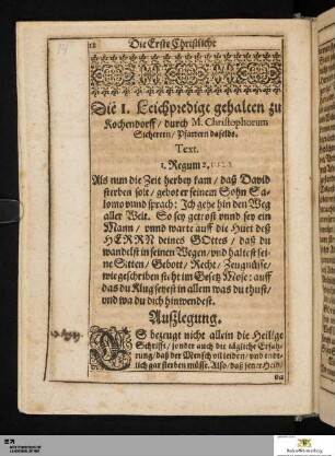 Die I. Leichpredigt gehalten zu Kochendorff/ durch M. Christophorum Sicherern/ Pfarrern daselbs