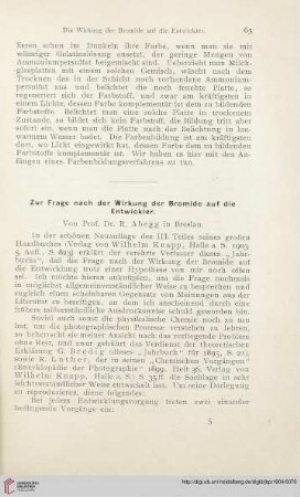 18: Zur Frage nach der Wirkung der Bromide auf die Entwickler