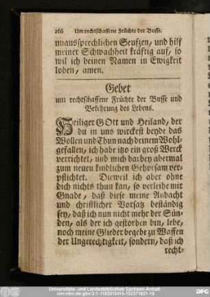 Gebet um rechtschaffene Früchte der Busse und Bekehrung des Lebens.