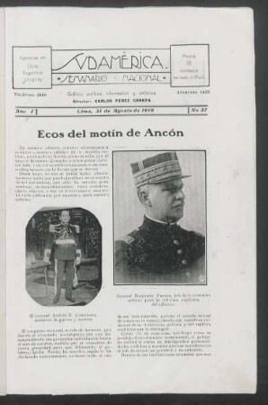 El coronel Andrés N. Cateriano, ministro de guerra y marina. [Fotografía]