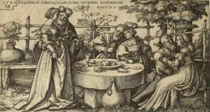 Der verlorene Sohn verprasst seine Habe, aus der Folge des verlorenen Sohnes, Folge von vier Blatt