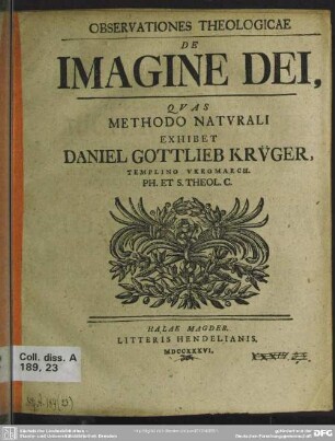 Observationes Theologicae De Imagine Dei