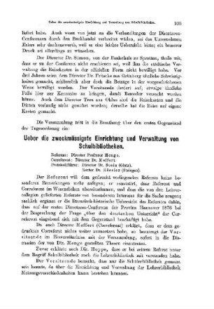 Ueber die zweckmässigste Einrichtung und Verwaltung von Schulbibliotheken : [Protokoll über die Verhandlungen]