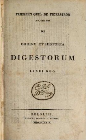 De ordine et historia Digestorum libri duo