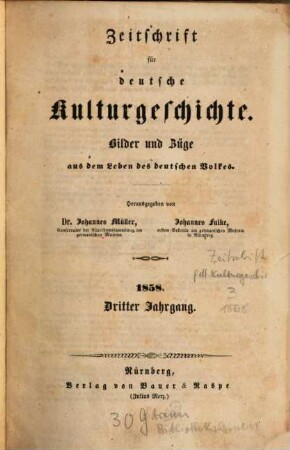 Zeitschrift für deutsche Kulturgeschichte, 3. 1858