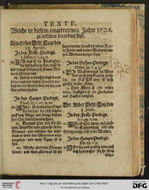Texte, welche in diesem eingetretenen Jahre 1706. zu erklären verordnet sind