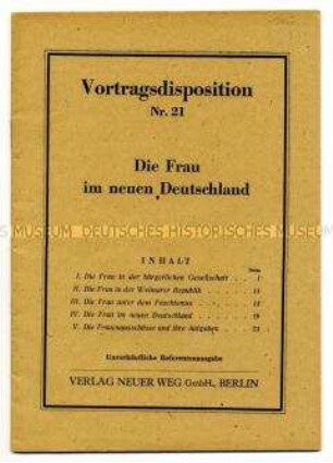 Schulungsmaterial der KPD: Vortragsdisposition Nr. 21