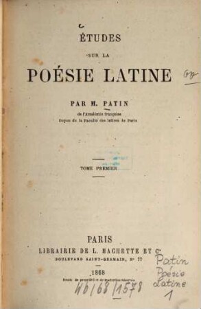 Études sur la poésie latine, 1