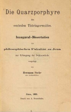 Die Quarzporphyre des centralen Thüringerwaldes : Inaug. Diss.