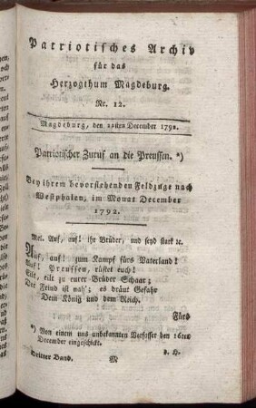 Nr. 12. Magdeburg, den 22sten December 1792