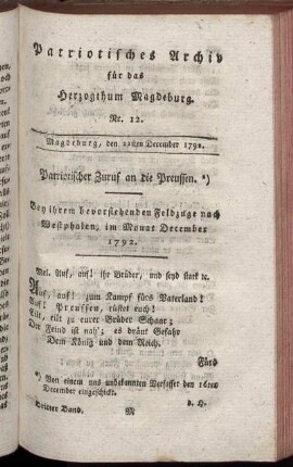 Nr. 12. Magdeburg, den 22sten December 1792