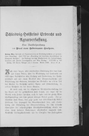 Schleswig-Holsteins Erbrecht und Agrarverfassung : eine Buchbesprechung