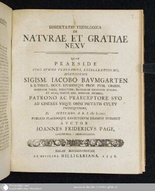 Dissertatio theologica de natvrae et gratiae nexv