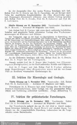 III. Sektion für Mineralogie und Geologie