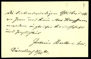 5-10-2-8.0000: Buths, Julius, städt. Musikdirektor in Düsseldorf; diverse Schreiben ff.: Visitenkarte mit Glückwunsch zum Jahreswechsel 1891/92