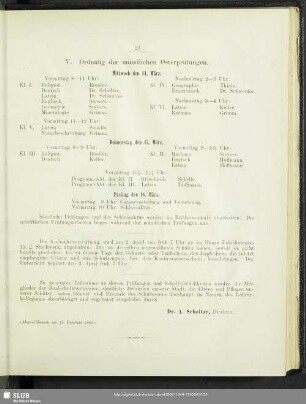 V. Ordnung der mündlichen Osterprüfungen