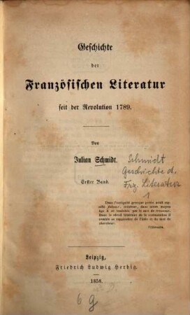 Geschichte der Französischen Literatur seit der Revolution 1789, 1