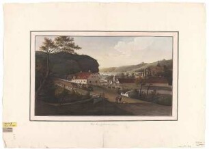 Ansicht der Kreuzklosters bei Meißen, Handzeichnung, 1794 : Das Kreuzkloster bei Meissen / Göbel del. - [S.l.] , 1794. - 1 Kunstbl. : kolor. Handzeichng. ; 52 x 30 cm