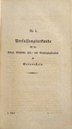 Beschreibung der königl. Sächsischen Heil- und Verpflegungsanstalt Sonnenstein : mit Bemerkungen über Anstalten für Herstellung oder Verwahrung der Geisteskranken, 1,2
