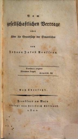 Vom gesellschaftlichen Vertrage oder über die Grundsätze der Staatslehre