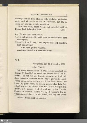 Nr 3. Königsberg den 30. Dezember 1820