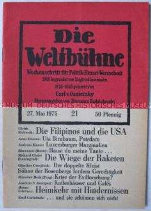 Kulturpolitische Wochenzeitschrift "Die Weltbühne" u.a. zur offiziellen Ignoranz des 30. Jahrestag der Befreiung in der Bundesrepublik